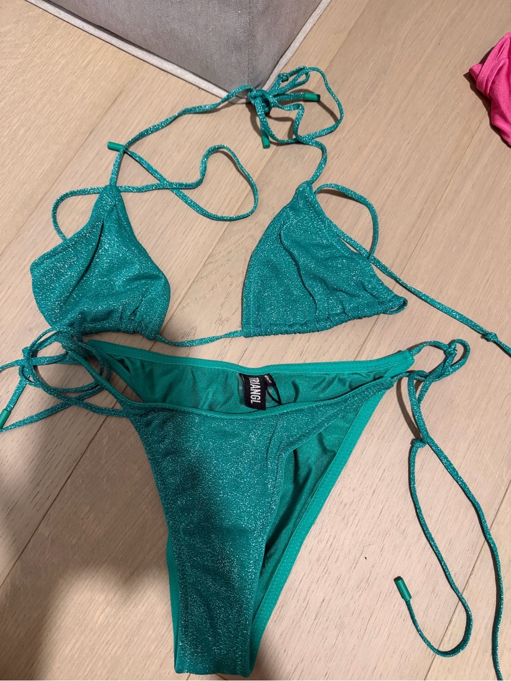 triangl swimwear green shimmer triangle bikini